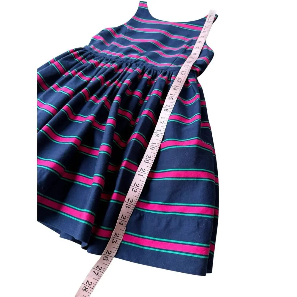 Ralph Lauren Navy Blue Striped Button Back Fit And Flare Dress Size 8 Girls